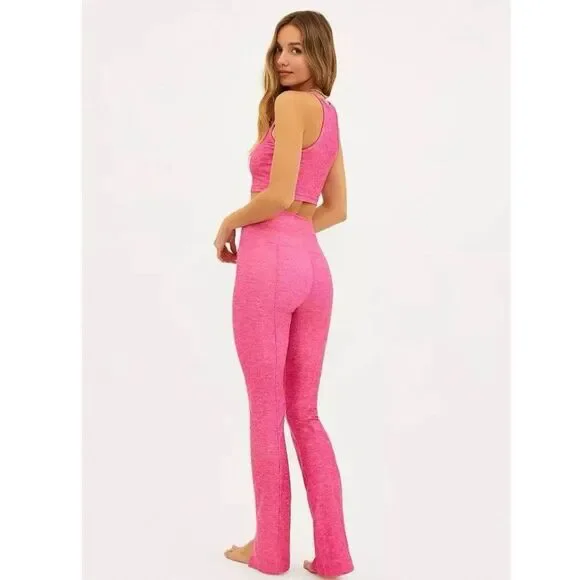 Beach Riot Active Alani Yoga Pants Ribbed Slit Front Hem in Pink Size Large - Picture 7 of 10
